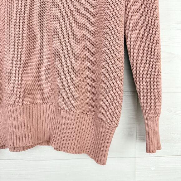 Evereve Womens Chunky Knit V Neck Sweater Size Medium Dusty Mauve Pink Oversized - Picture 5 of 13
